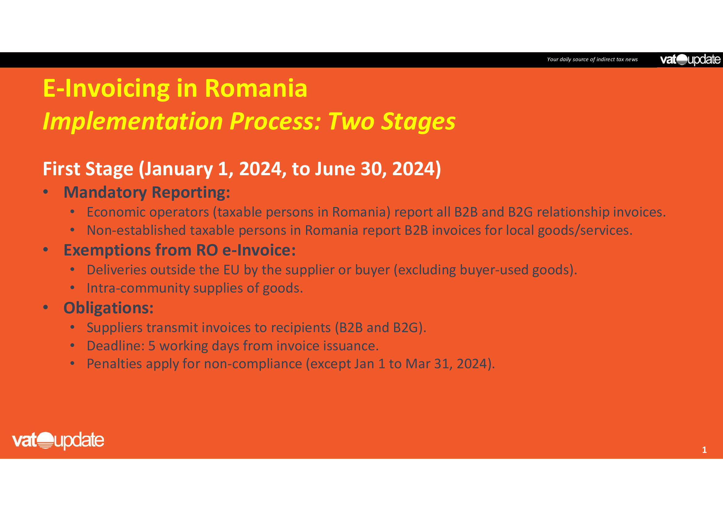 Summary Of The E Invoicing Real Time Reporting Mandate In Romania As Of   2023 12 31 VATupdate E Inv In RO Slide 1 